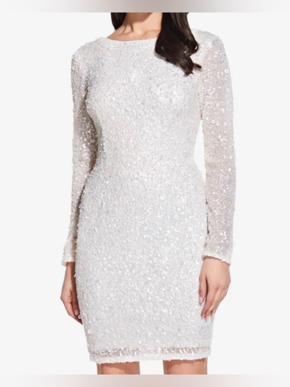 NWT Adrianna Papell beaded sequin long sleeve cocktail dress wedding engagement